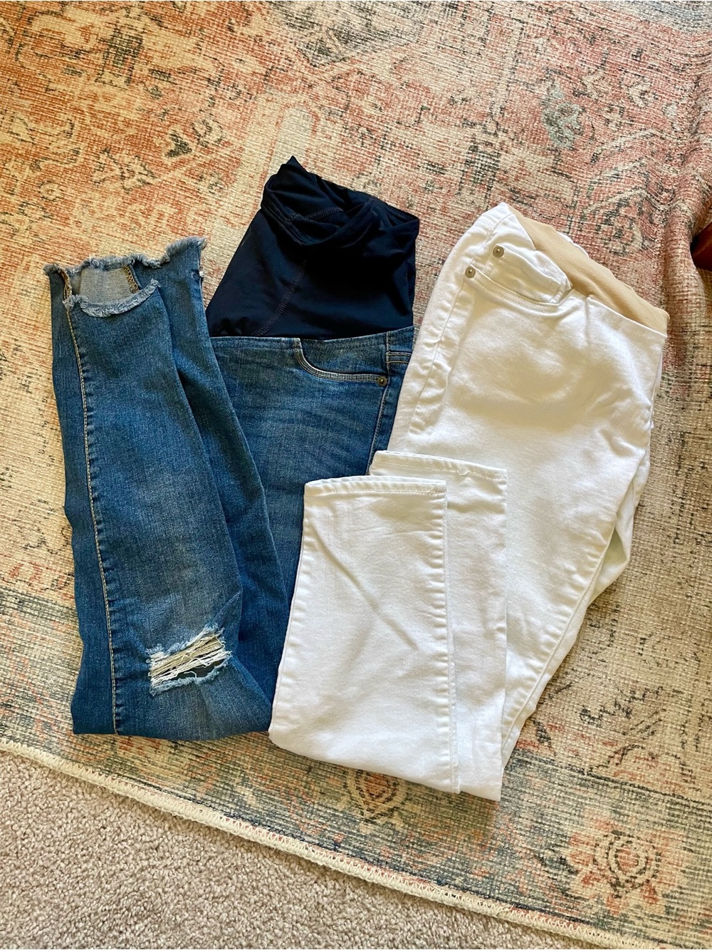 Women’s Maternity Skinny Distressed & White Denim Jeans + Band Bundle Two SZ 2